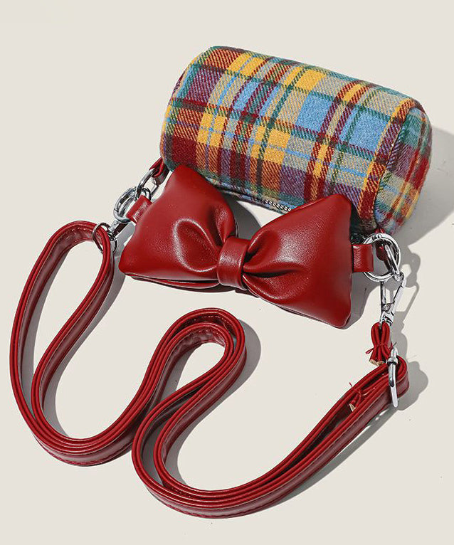 Cute Red Plaid Bow Canvas-linen Girls Round Bag