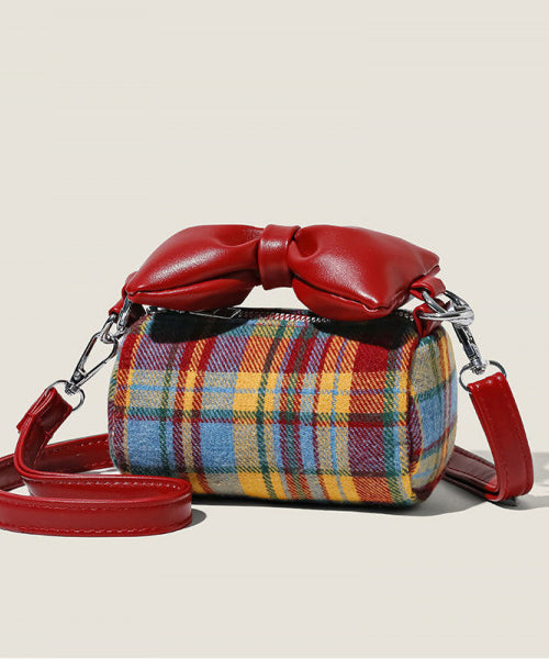Cute Red Plaid Bow Canvas-linen Girls Round Bag