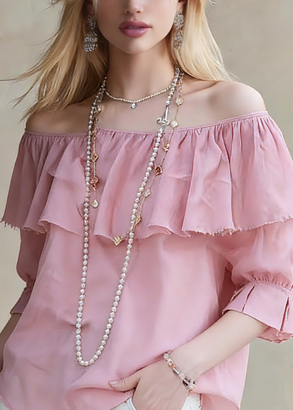 Cute Red Slash Neck Ruffled Patchwork Solid Top Half Sleeve