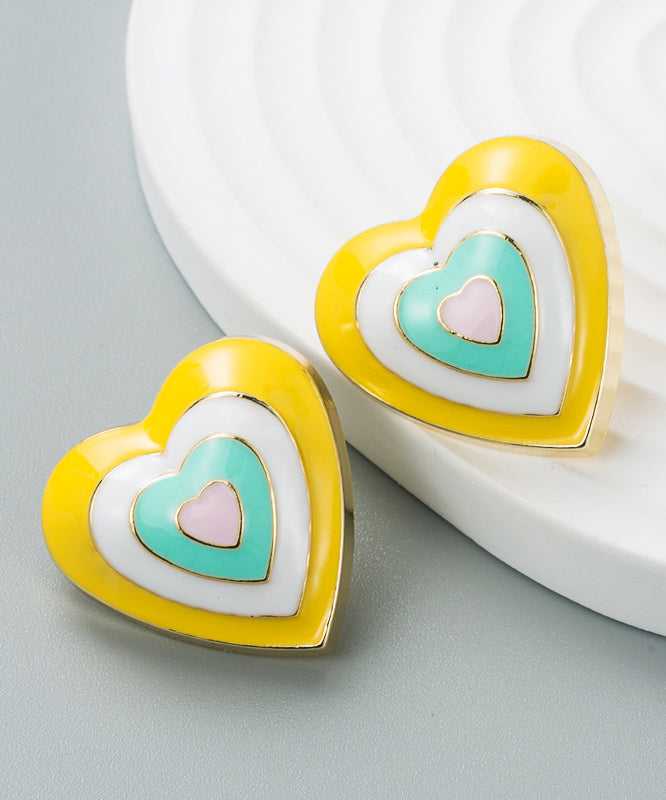 Cute Rose Alloy Drip Glaze Patchwork Love Stud Earrings