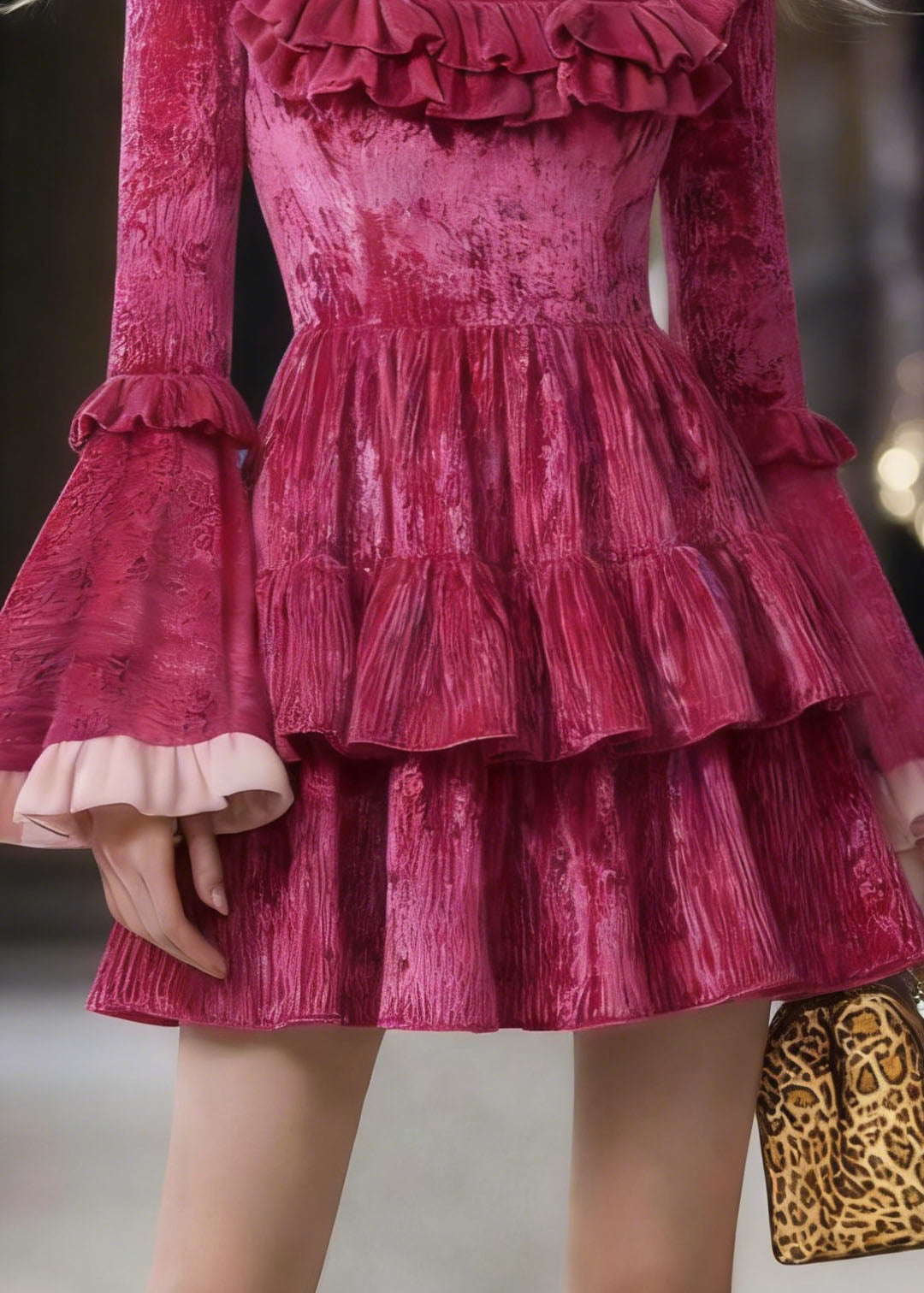 Cute Rose Square Collar Ruffled Patchwork Mini Dresses Flare Sleeve - Omychic