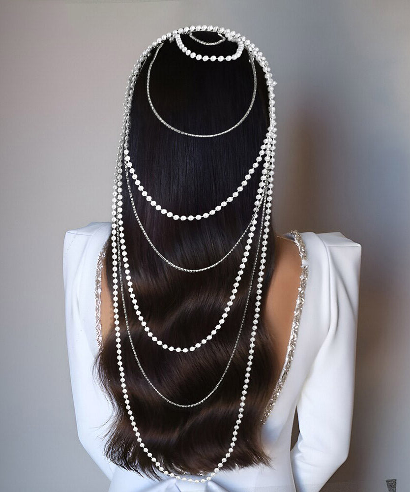 Cute Silk Pearl Zircon Chain HairPiece