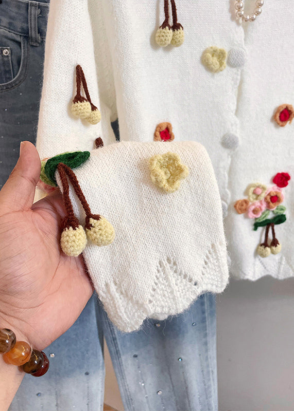 Cute White Fuzzy Ball Decorated Warm Knit Cardigan Winter