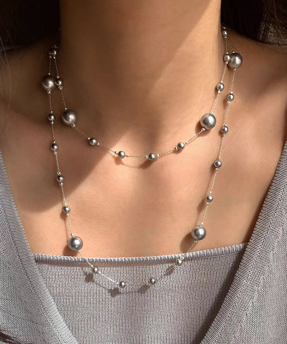 Cute White Sterling Silver Overgild Pearl Sweaters Lariat Necklace