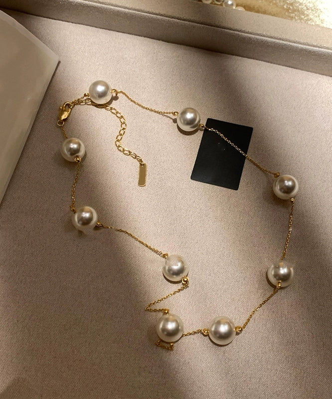 Cute White Sterling Silver Overgild Pearl Sweaters Lariat Necklace