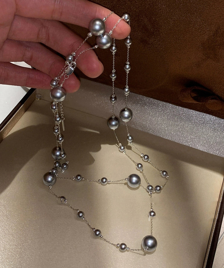 Cute White Sterling Silver Overgild Pearl Sweaters Lariat Necklace