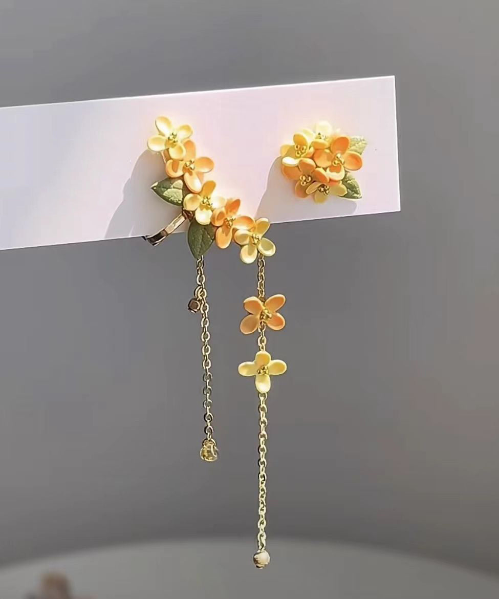 Cute Yellow Alloy Osmanthus Tassel Drop Earrings
