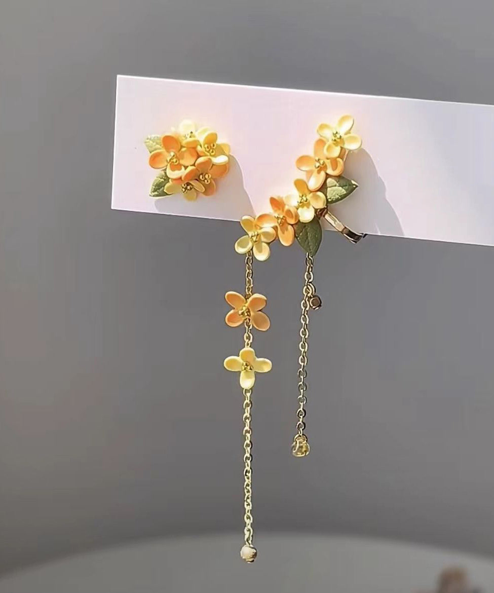 Cute Yellow Alloy Osmanthus Tassel Drop Earrings