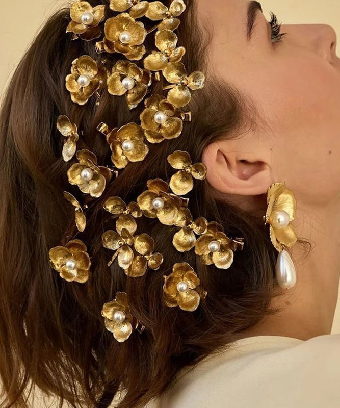 Cute Yellow Alloy Pearl Floral Four Sets Hairpin - Omychic