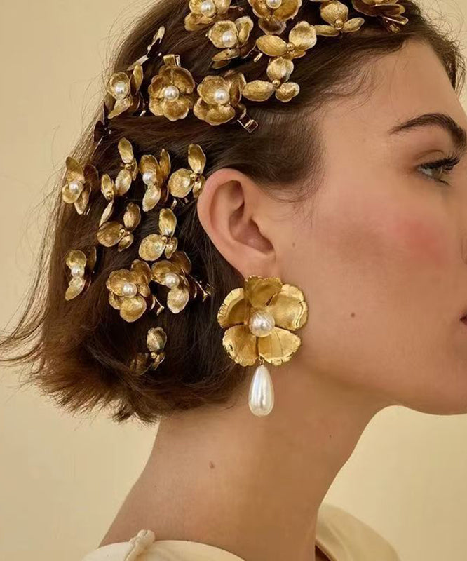 Cute Yellow Alloy Pearl Floral Four Sets Hairpin - Omychic