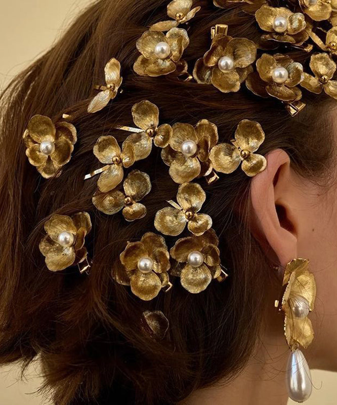 Cute Yellow Alloy Pearl Floral Four Sets Hairpin - Omychic