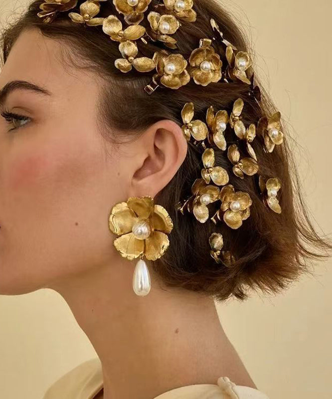 Cute Yellow Alloy Pearl Floral Four Sets Hairpin - Omychic