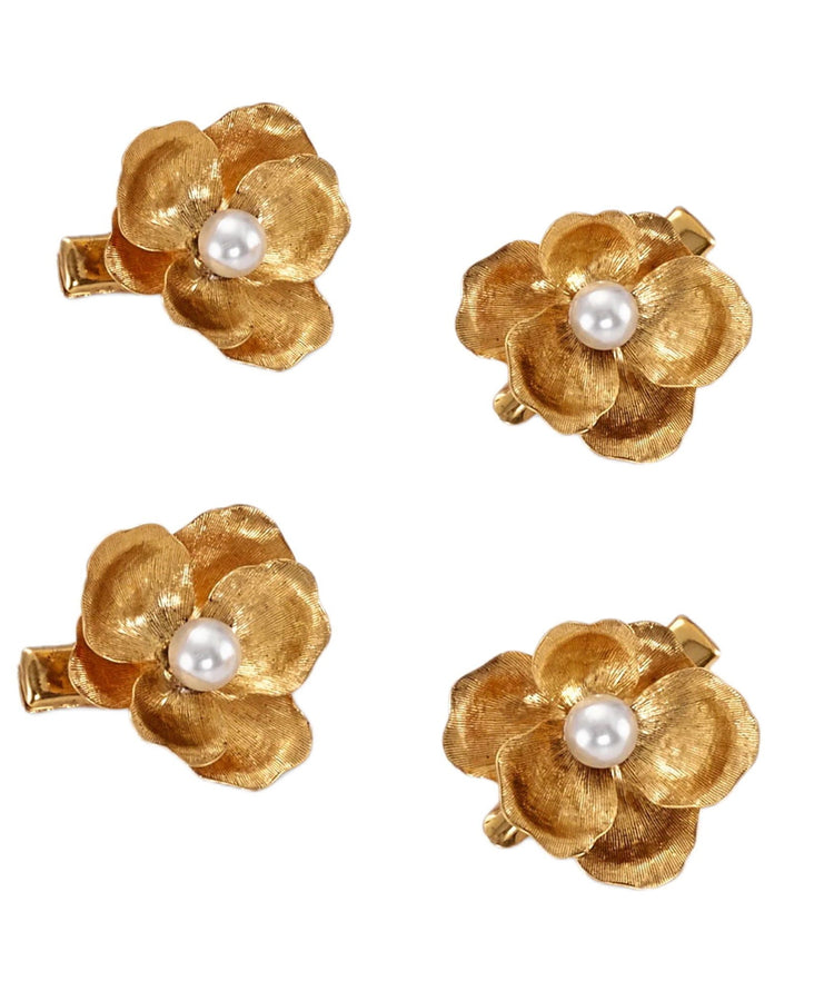 Cute Yellow Alloy Pearl Floral Four Sets Hairpin - Omychic