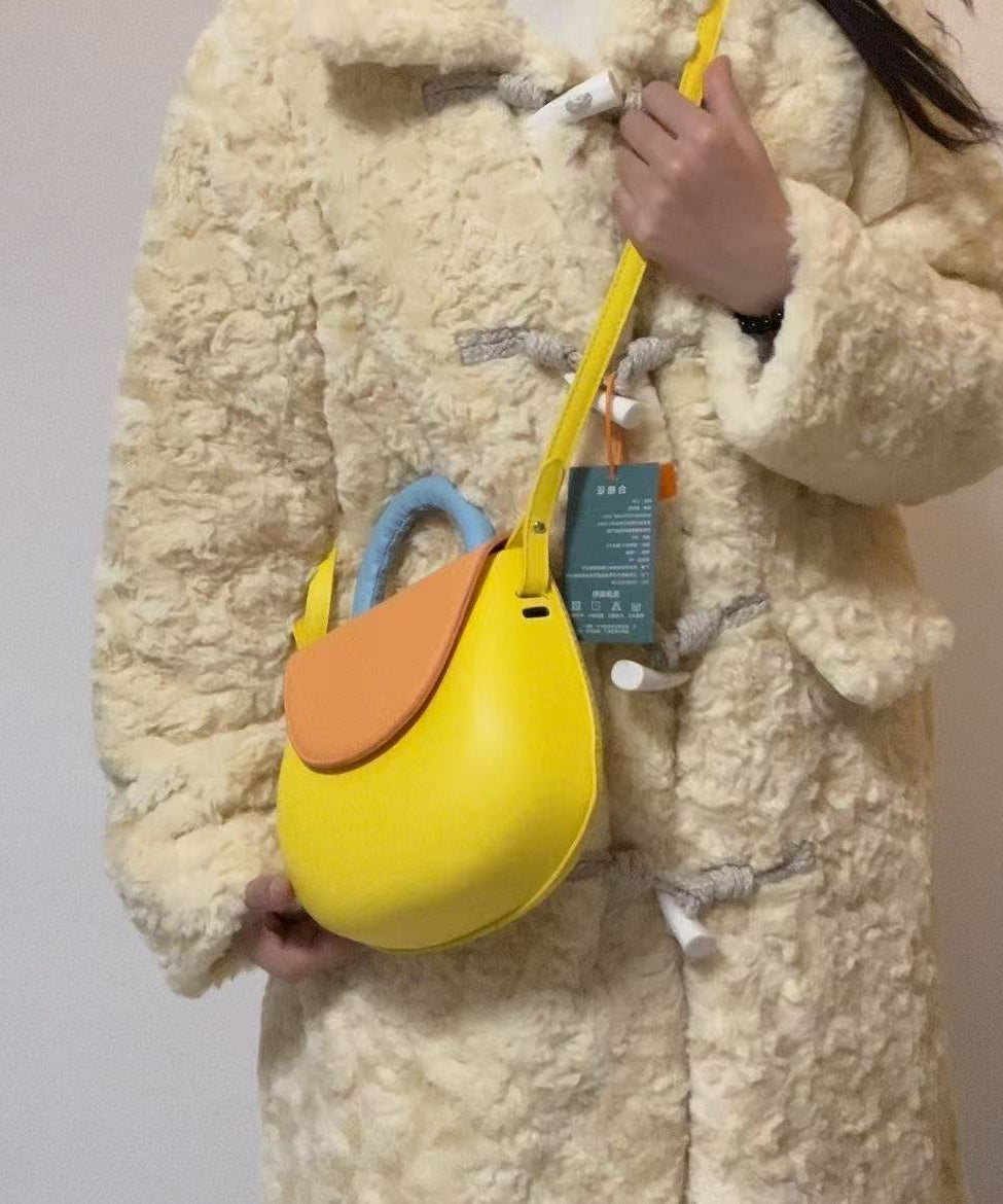 Cute Yellow Solid Durable Faux Leather Versatile Tote Bag