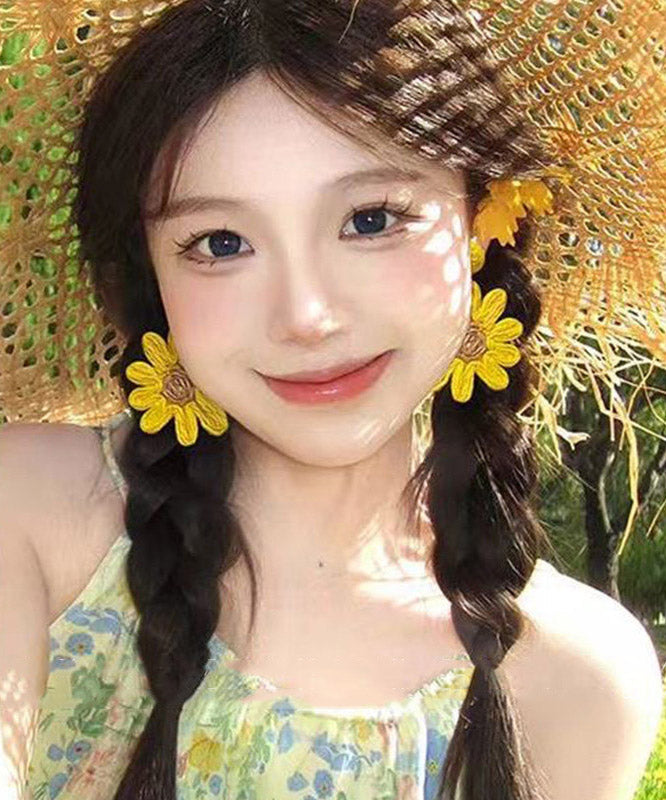 Cute Yellow Weave Daisy Drop Earrings