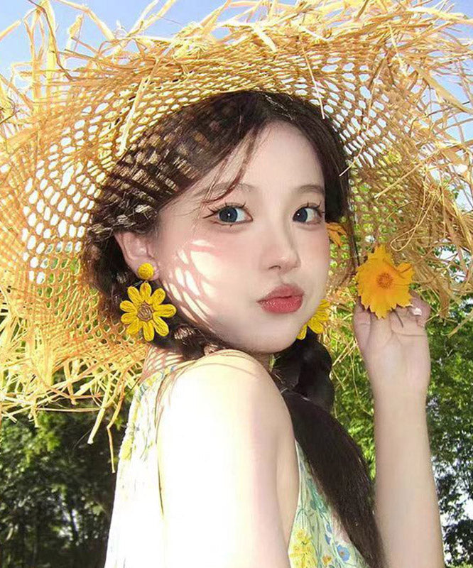 Cute Yellow Weave Daisy Drop Earrings