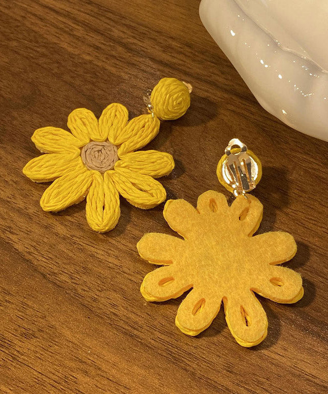 Cute Yellow Weave Daisy Drop Earrings