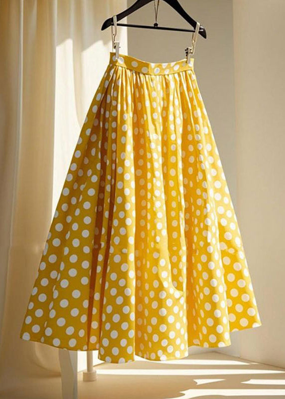 Cute Yellow Wrinkled Dot Chiffon Maxi Skirts