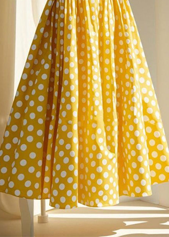 Cute Yellow Wrinkled Dot Chiffon Maxi Skirts
