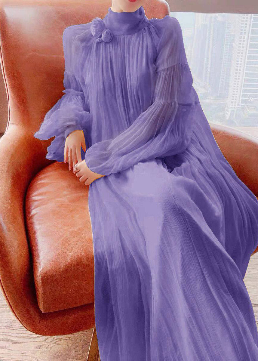 Cute Yellow Wrinkled Patchwork Chiffon Long Dress Lantern Sleeve