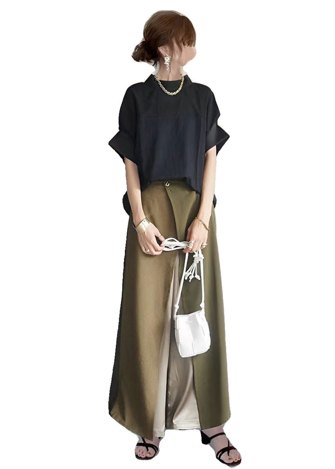 DIY Asymmetrical Patchwork Cotton Two Piece Set Outfits Batwing Sleeve