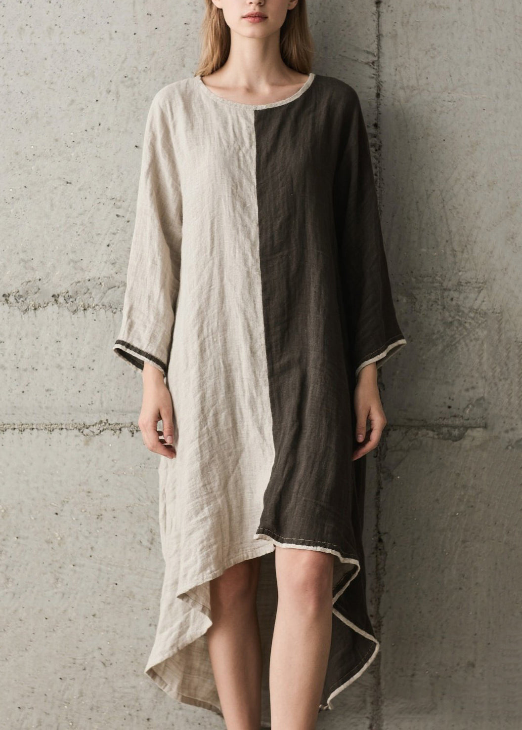 DIY Asymmetrical Patchwork Low High Design Cotton Dress Spring