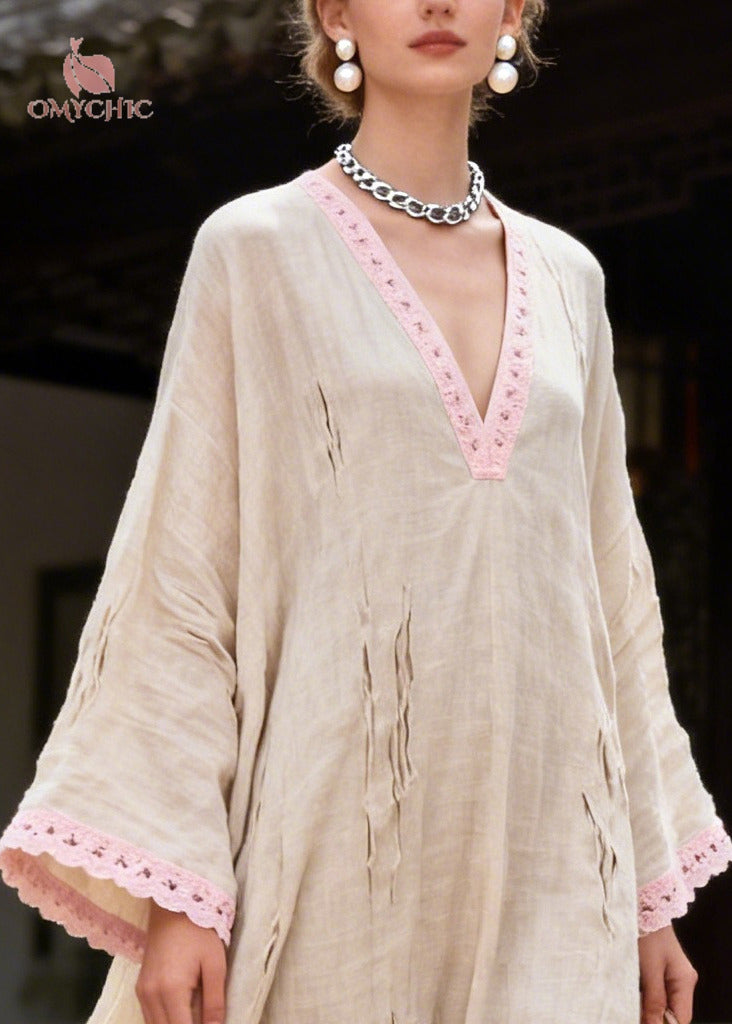 DIY Beige Oversized Patchwork Lace Ripped Maxi Dress