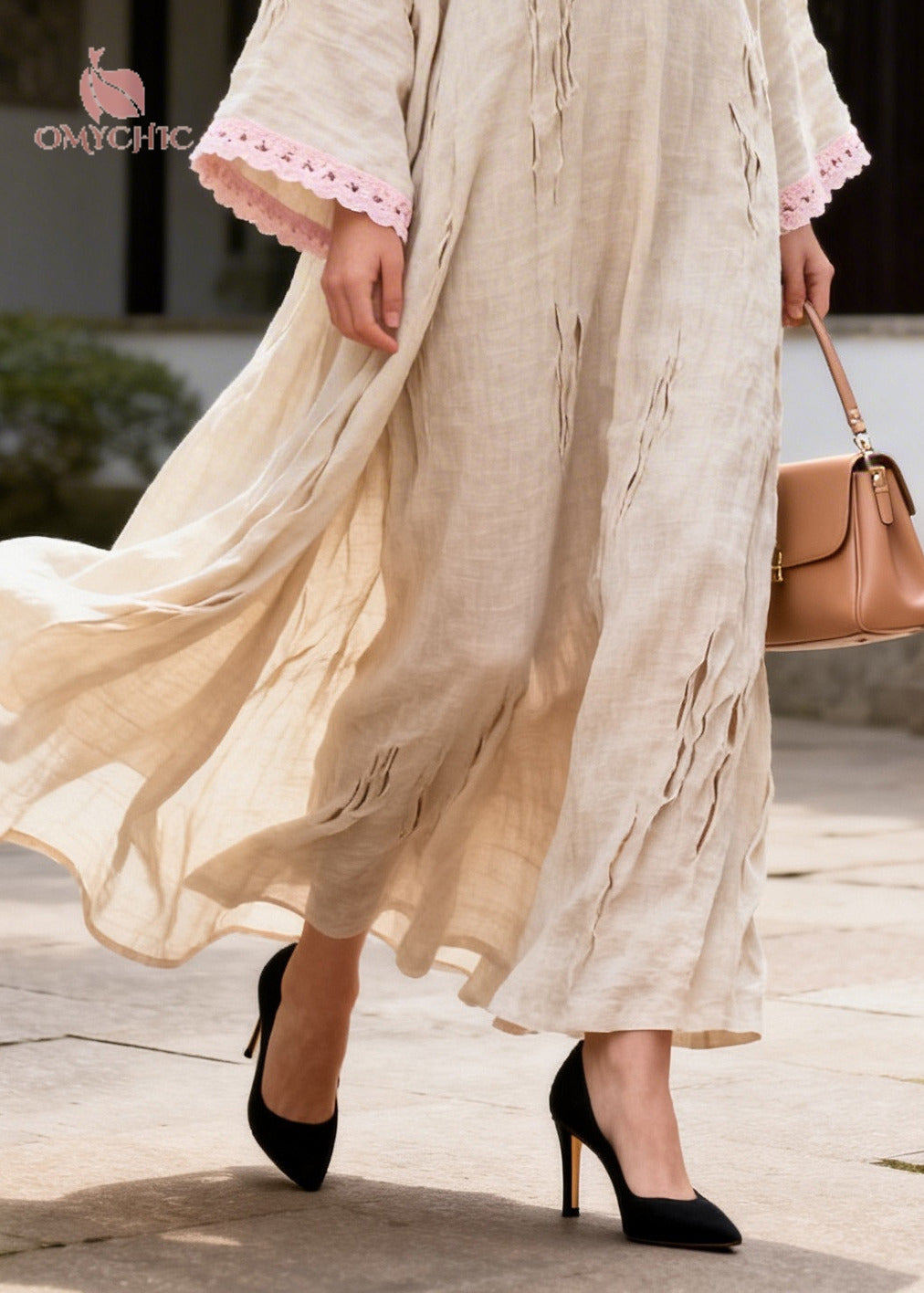 DIY Beige Oversized Patchwork Lace Ripped Maxi Dress