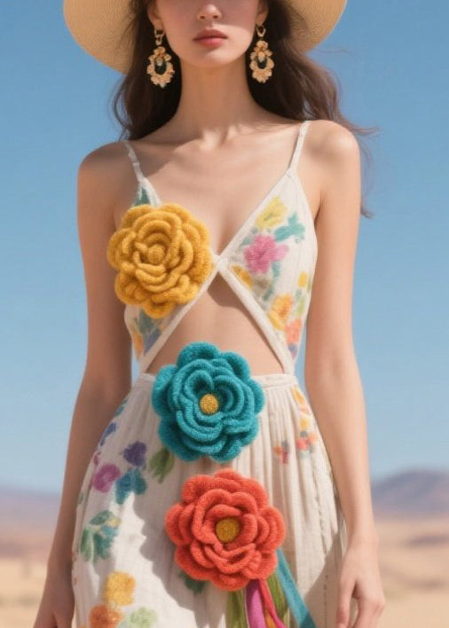 DIY Beige Print Cotton Cami Dresses Multicolor Flower Summer