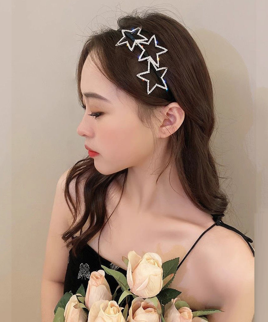 DIY Black Acrylic Zircon Hollow Out Pentagram Hairpin