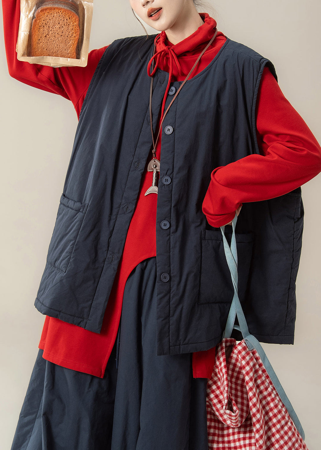 DIY Black Oversized Pockets Fine Cotton Filled Parka Vests Winter