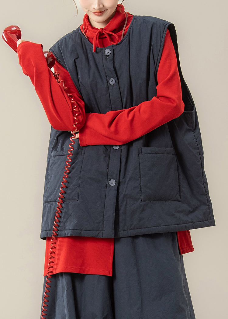DIY Black Oversized Pockets Fine Cotton Filled Parka Vests Winter