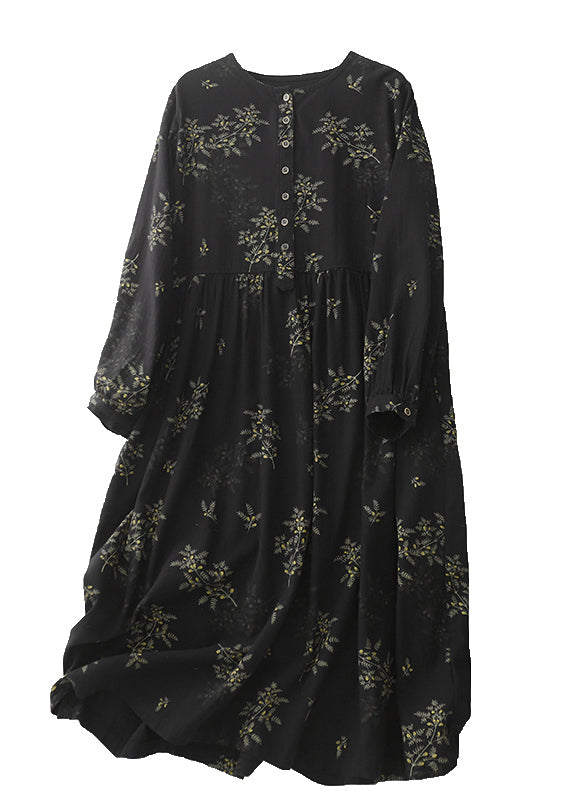 DIY Black Oversized Print Linen Maxi Dresses Spring