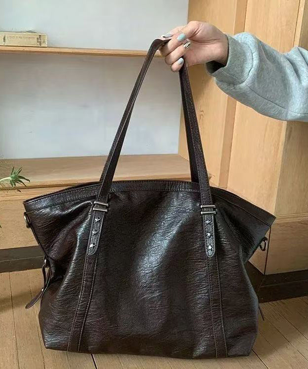 DIY Black Star Large Capacity Faux Leather Women Handbag