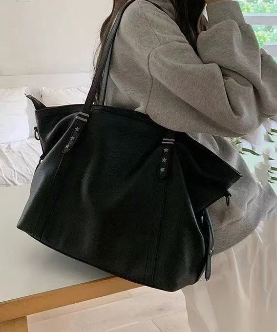 DIY Black Star Large Capacity Faux Leather Women Handbag
