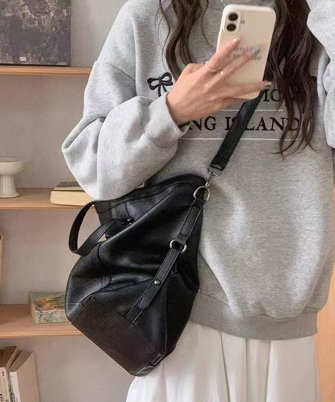 DIY Black Star Large Capacity Faux Leather Women Handbag