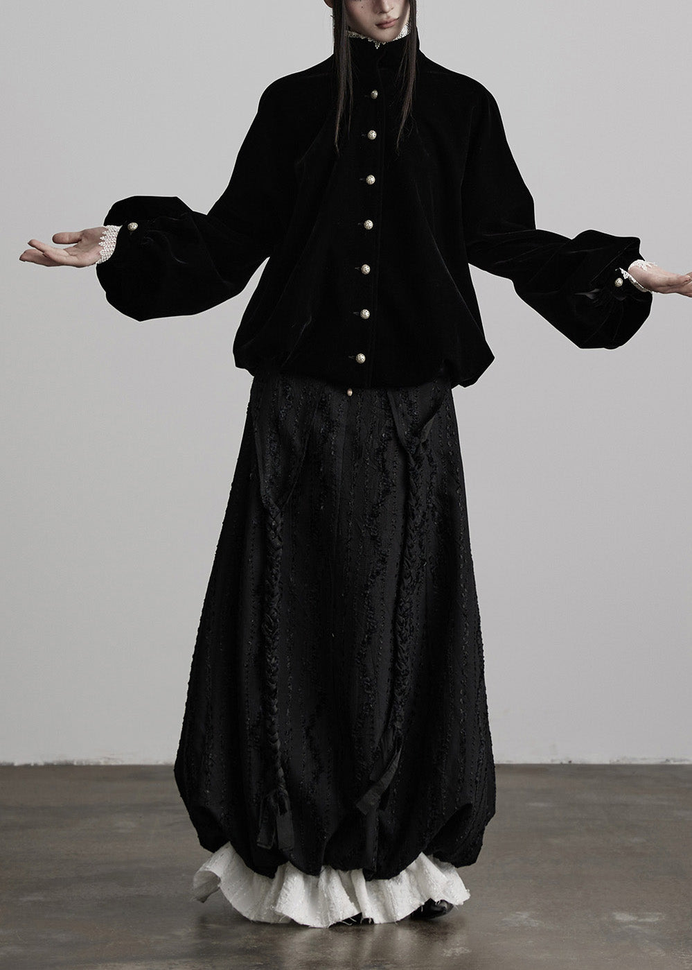 DIY Black Weave Patchwork Cotton Skirt Spring