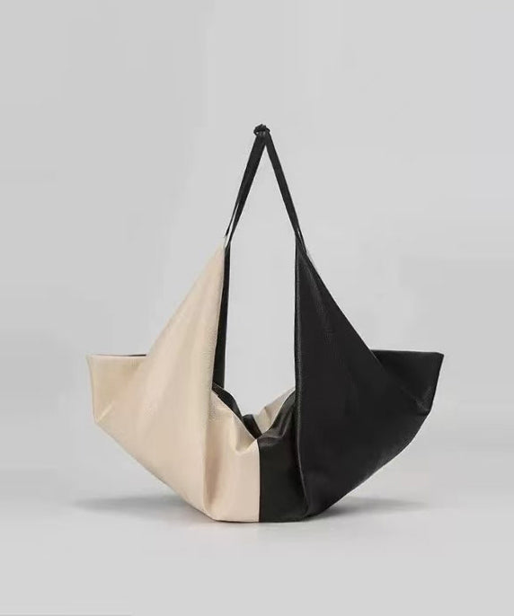 DIY Black White Patchwork Asymmetrical Design Faux Leather Shoulder Handbag