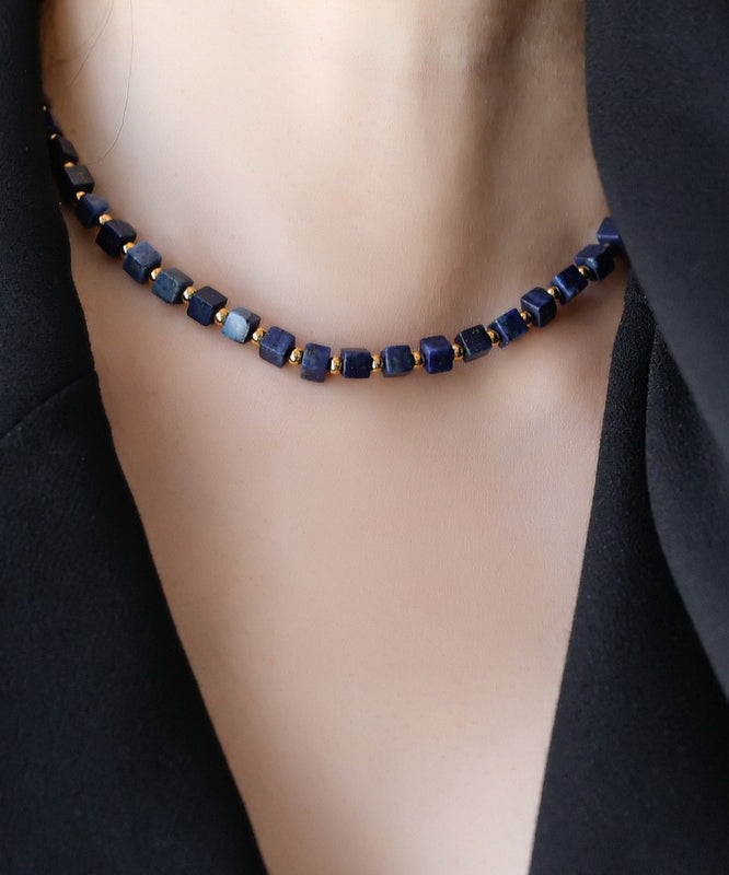 DIY Blue Alloy Gem Stone Beading Gratuated Bead Necklace