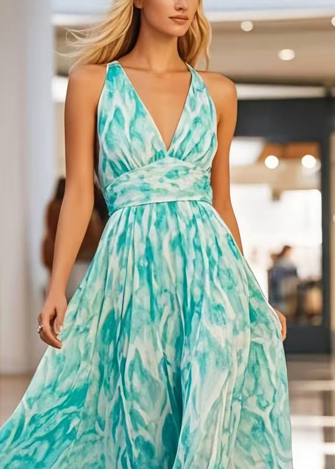DIY Blue Tie Dye Exra Large Hem Chiffon Cami Dress Summer