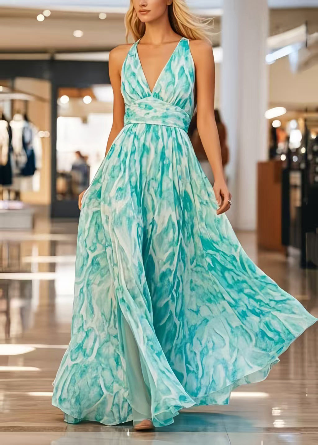DIY Blue Tie Dye Exra Large Hem Chiffon Cami Dress Summer