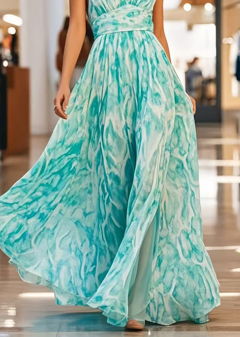 DIY Blue Tie Dye Exra Large Hem Chiffon Cami Dress Summer