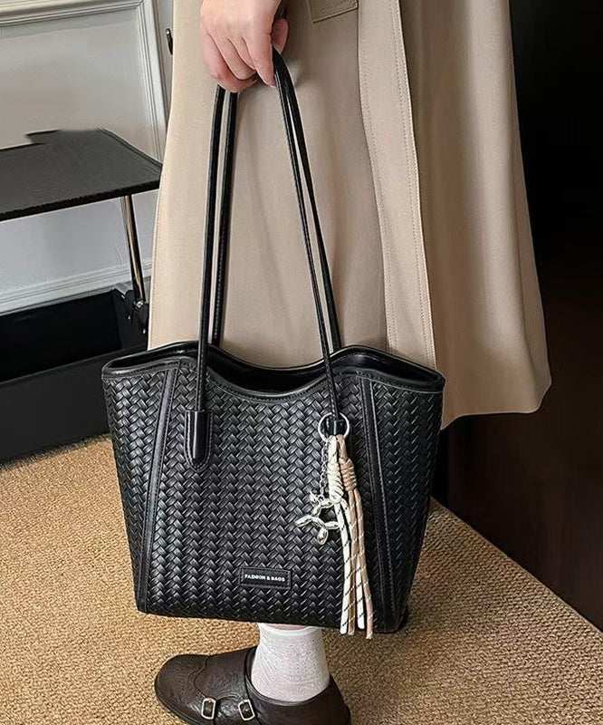 DIY Brown Large Capacity Weave Design Faux Leather Shoulder Bags