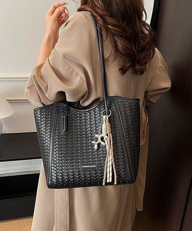 DIY Brown Large Capacity Weave Design Faux Leather Shoulder Bags