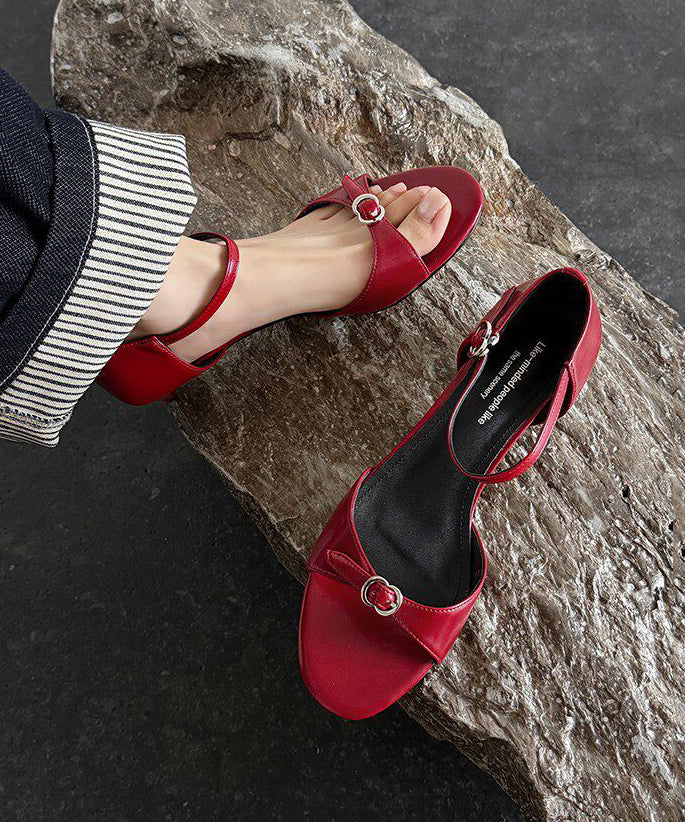 DIY Buckle Strap Kitten Sandals Red Faux Leather