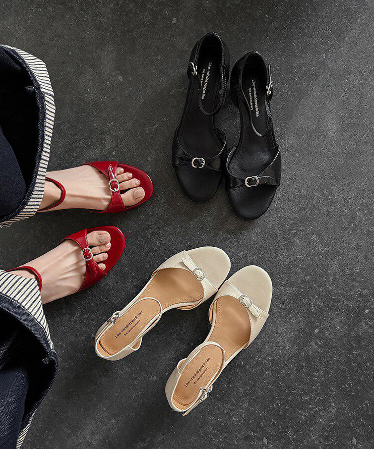 DIY Buckle Strap Kitten Sandals Red Faux Leather