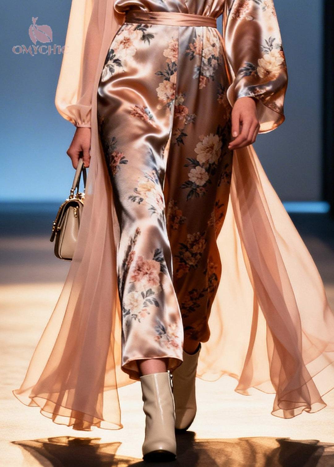 DIY Champagne Asymmetrical Patchwork Print Silk Maxi Dresses Summer
