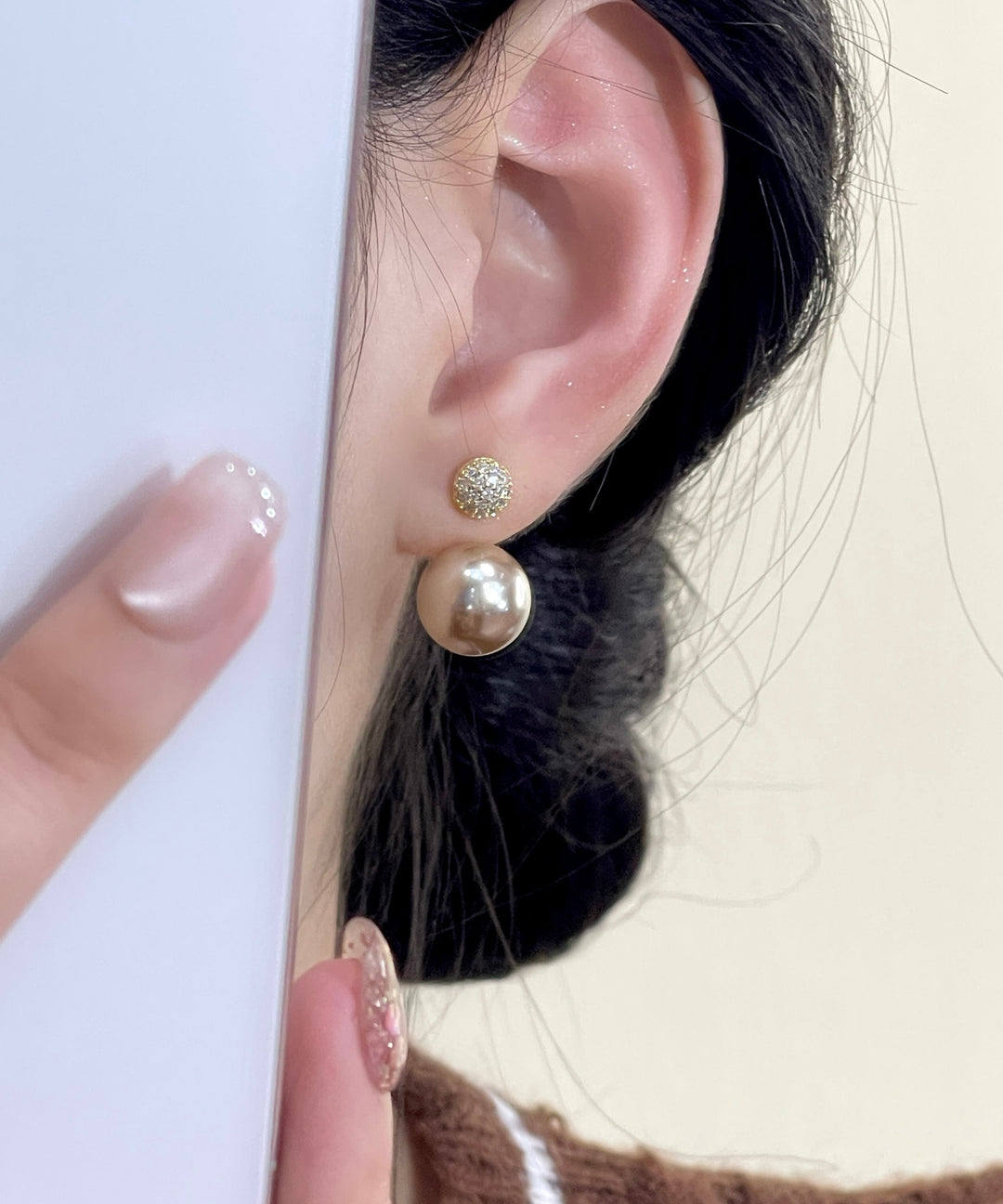 DIY Champagne Sterling Silver Overgild Zircon Pearl Hoop Earrings