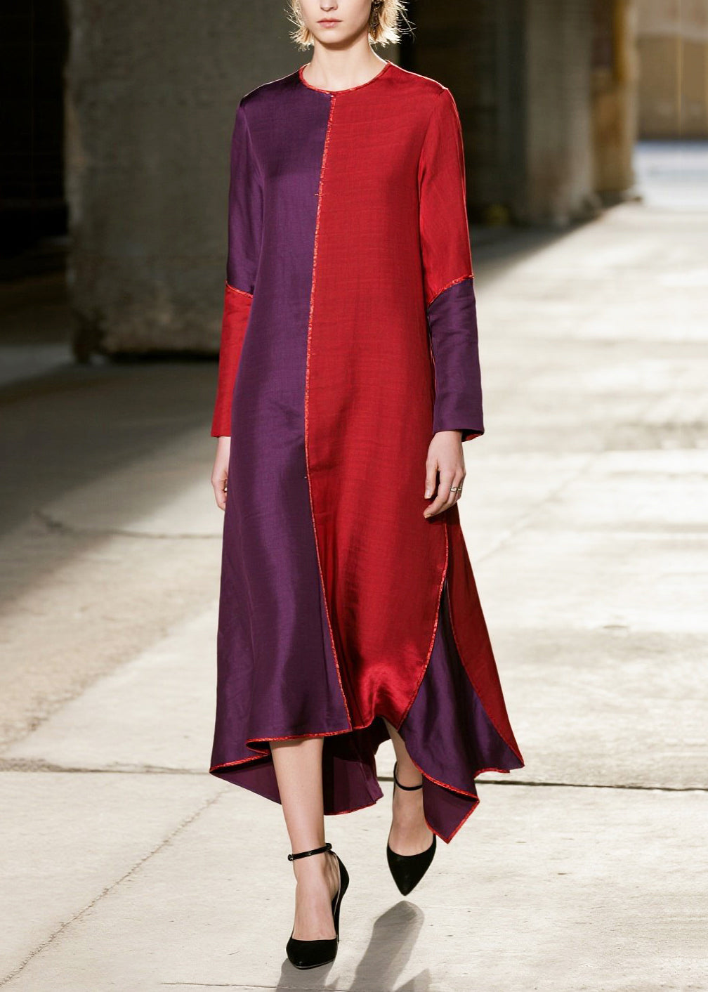 DIY Colorblock Asymmetrical Patchwork Cotton Maxi Dresses Spring