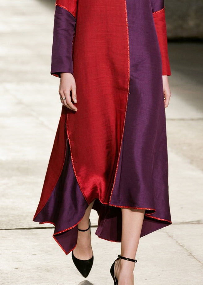 DIY Colorblock Asymmetrical Patchwork Cotton Maxi Dresses Spring